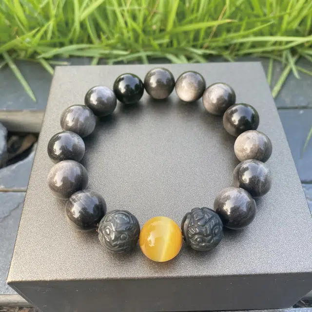 易明居 招财貔貅吞金兽 复古新中式串珠腕饰 本命年 文玩盘玩佛珠 黑曜石 手串 男女同款情侣款