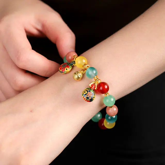 三檀小舍 新中式本命年 转运珠五色吞金兽貔貅招财国风有钱花珠串 小众高级 琉璃 手串 女款