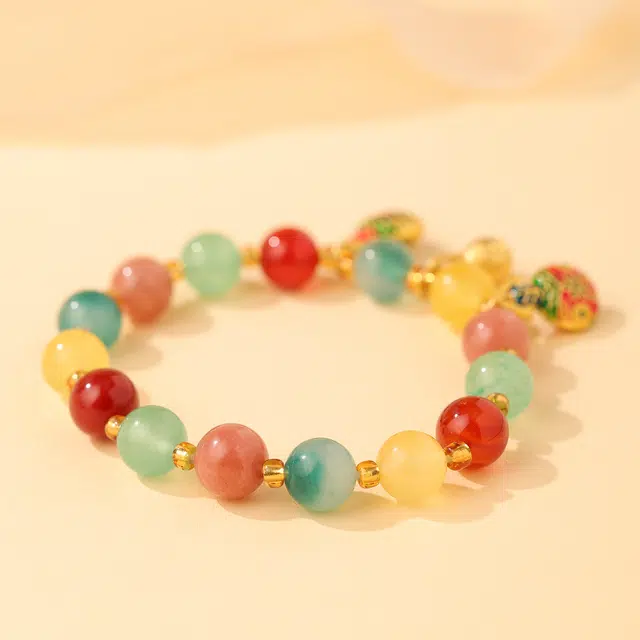 三檀小舍 新中式本命年 转运珠五色吞金兽貔貅招财国风有钱花珠串 小众高级 琉璃 手串 女款