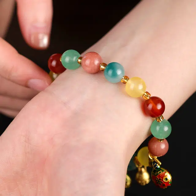 三檀小舍 新中式本命年 转运珠五色吞金兽貔貅招财国风有钱花珠串 小众高级 琉璃 手串 女款