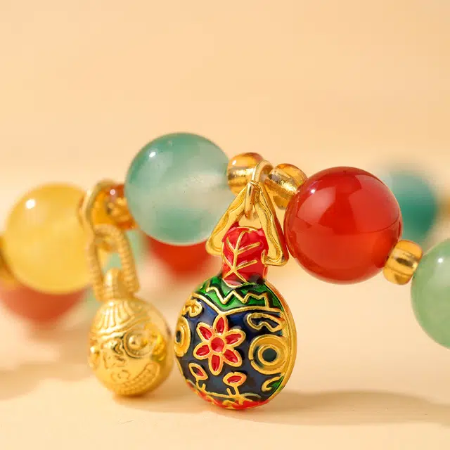 三檀小舍 新中式本命年 转运珠五色吞金兽貔貅招财国风有钱花珠串 小众高级 琉璃 手串 女款