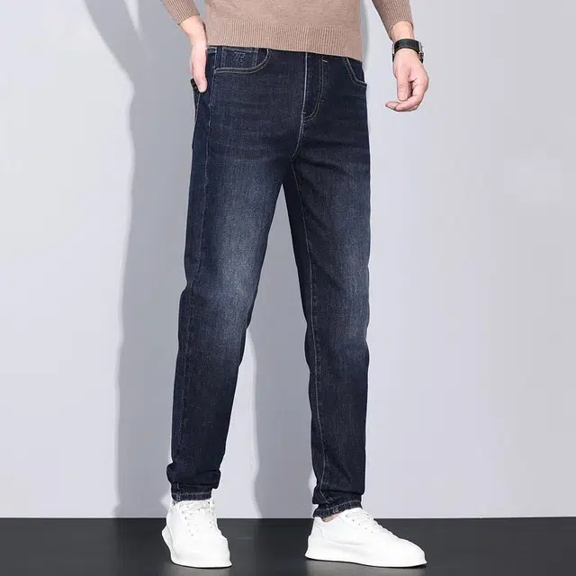才子 时尚休闲修身弹力直筒牛仔裤 男款 灰蓝色