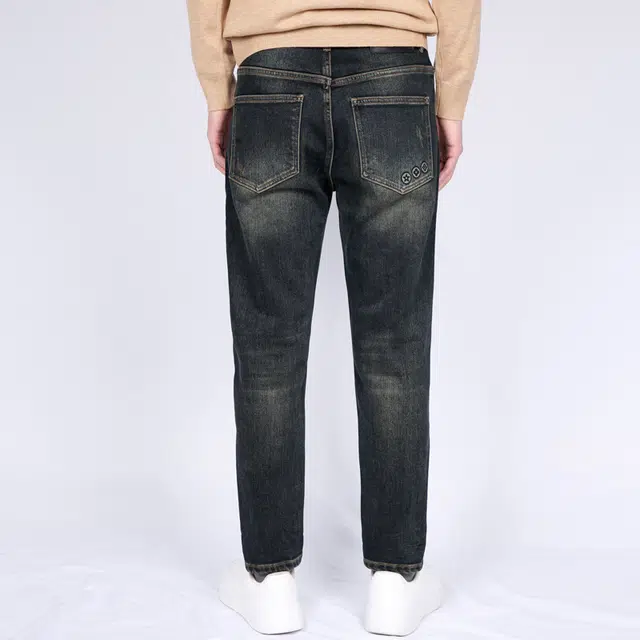 才子 复古水洗做旧磨白中腰耐磨牛仔裤 男款 深蓝色