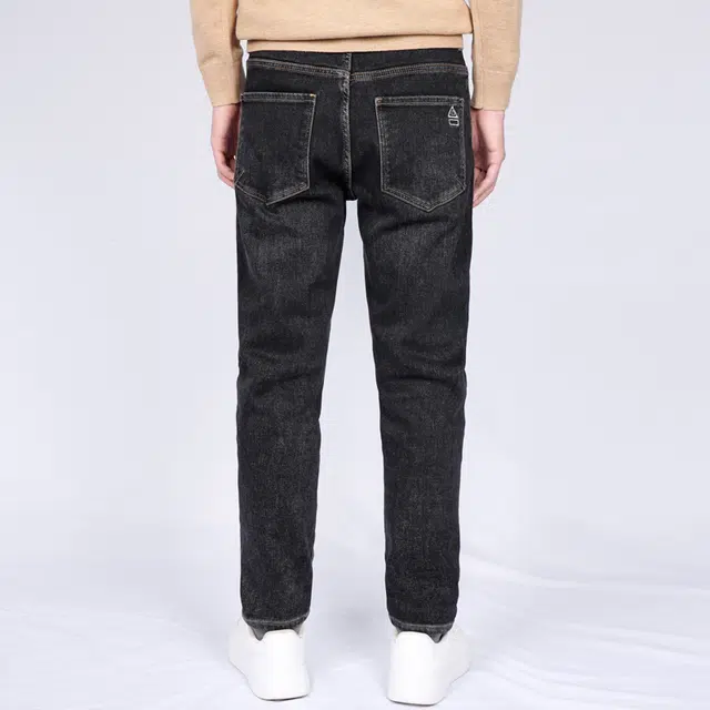 才子 元素刺绣磨毛微弹修身水洗耐磨拉链牛仔裤 男款 黑色