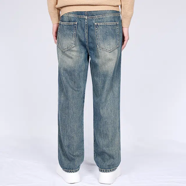 才子 复古水洗休闲直筒牛仔裤 男款 蓝色
