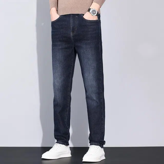 才子 时尚休闲修身弹力直筒牛仔裤 男款 灰蓝色