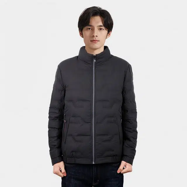 才子 纯色保暖防风立领修身棉服 男款 黑色