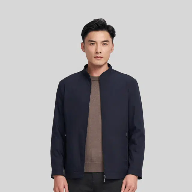 才子 简约纯色商务休闲立领拉链夹克 男款