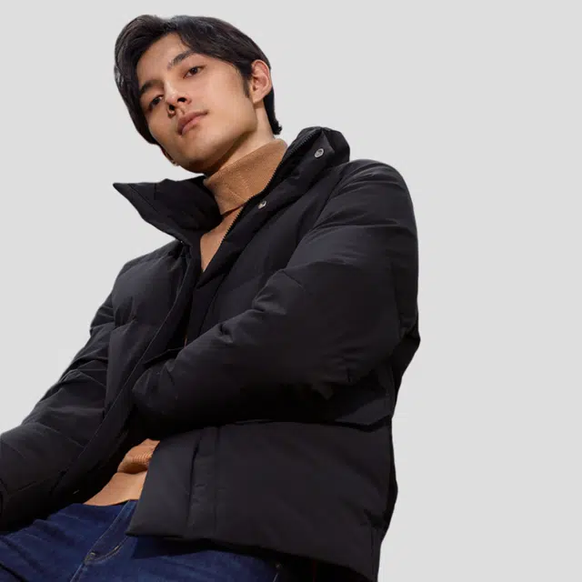 才子 白鸭绒加厚保暖短款立领纯色外套羽绒服 男款 黑色