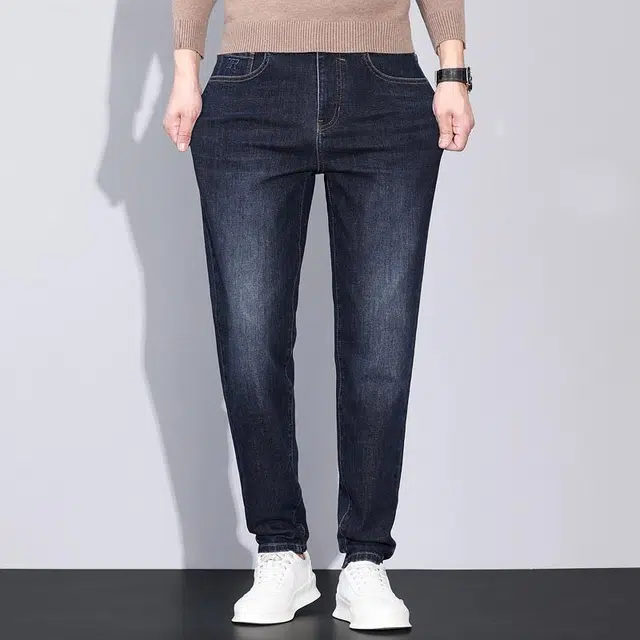 才子 时尚休闲修身弹力直筒牛仔裤 男款 灰蓝色