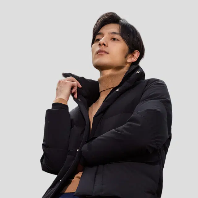 才子 白鸭绒加厚保暖短款立领纯色外套羽绒服 男款 黑色