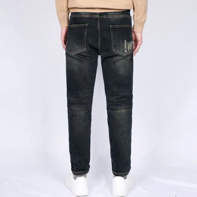 才子 弹力舒适修身复古耐磨中腰牛仔裤 男款 深蓝色