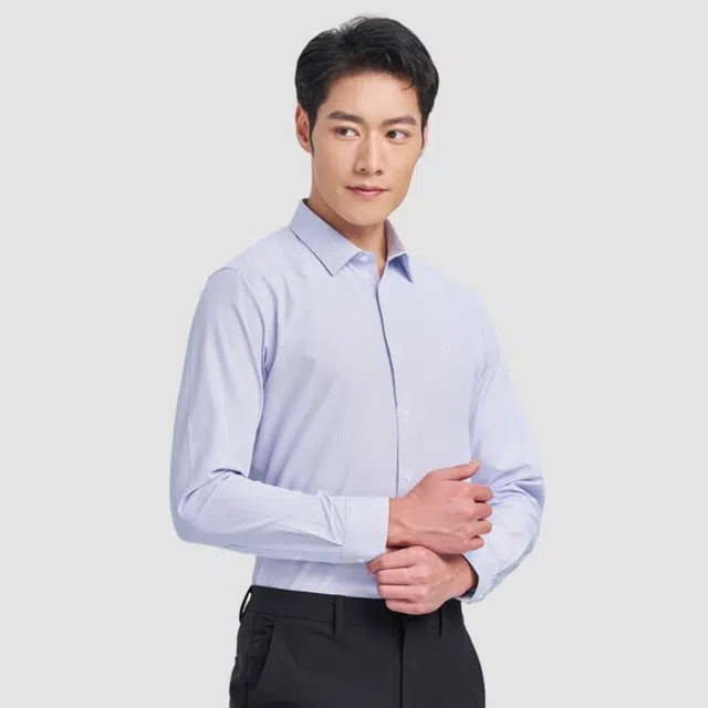 才子 条纹休闲时尚商务正装纯色长袖衬衫 男款