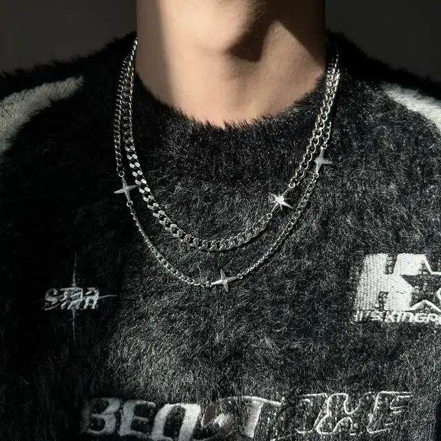 奥斯坦汀 星芒叠带轻奢礼盒高级感情人 钛钢 项链 男款