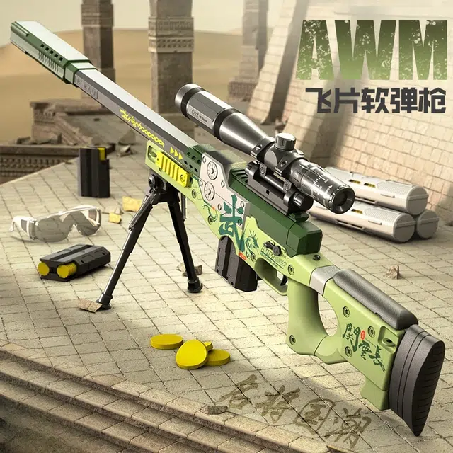 吉赞 名将国潮系列 关云长飞片软弹枪 可调节支架 消音器 枪型玩具