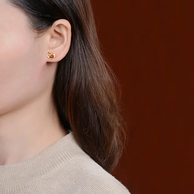 蒂尼诗 个性天鹅复古气质小巧 玛瑙 玉石耳钉 女款
