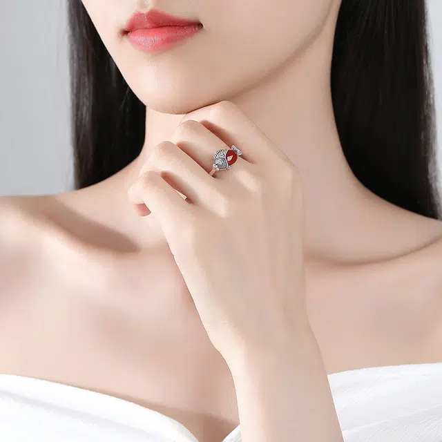 蒂尼诗 小鱼儿复古泰银哑光鱼跃龙门 玛瑙 玉石戒指 女款
