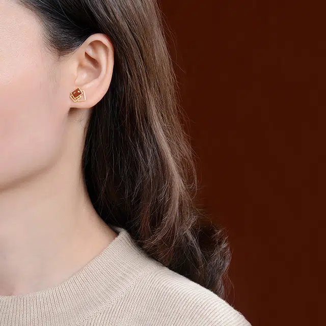 蒂尼诗 轻奢精致气质几何高级感 玛瑙 玉石耳钉 女款