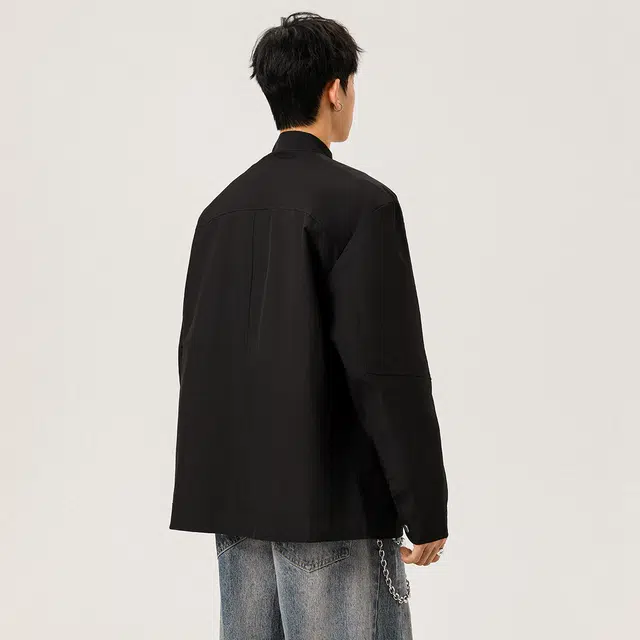 棉致 美式高街复古工装设计字母品牌艺术印花无性别主义日常通勤户外运动休闲宽松舒适轻便柔软亲肤经典百搭落肩长袖夹克 男女同款