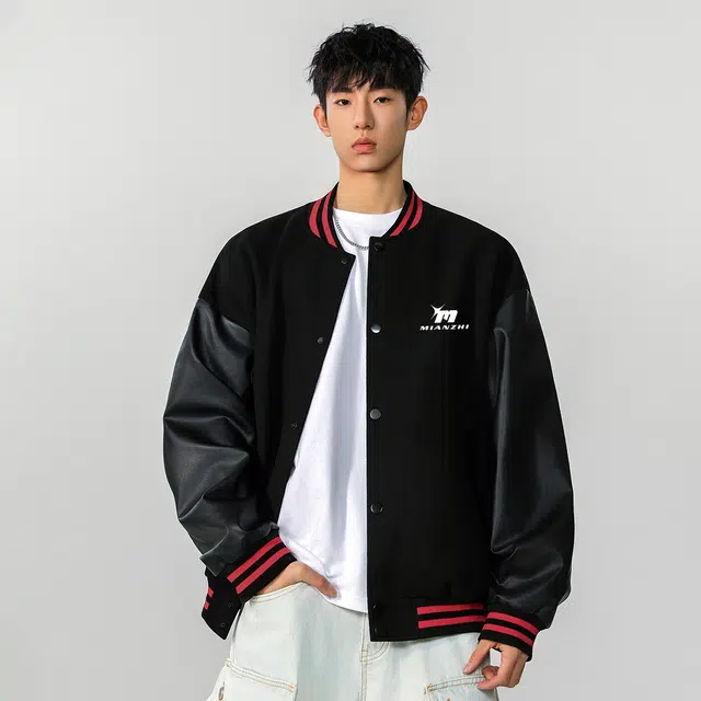 棉致 美式高街系列字母品牌基础款简约宽松休闲百搭无性别主义日常通勤户外运动学生长袖落肩夹克 男女同款