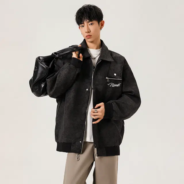 棉致 美式高街创意品牌艺术签名印花简约基础款日常通勤户外运动休闲宽松舒适轻便经典百搭飞行员工装落肩长袖夹克 男女同款