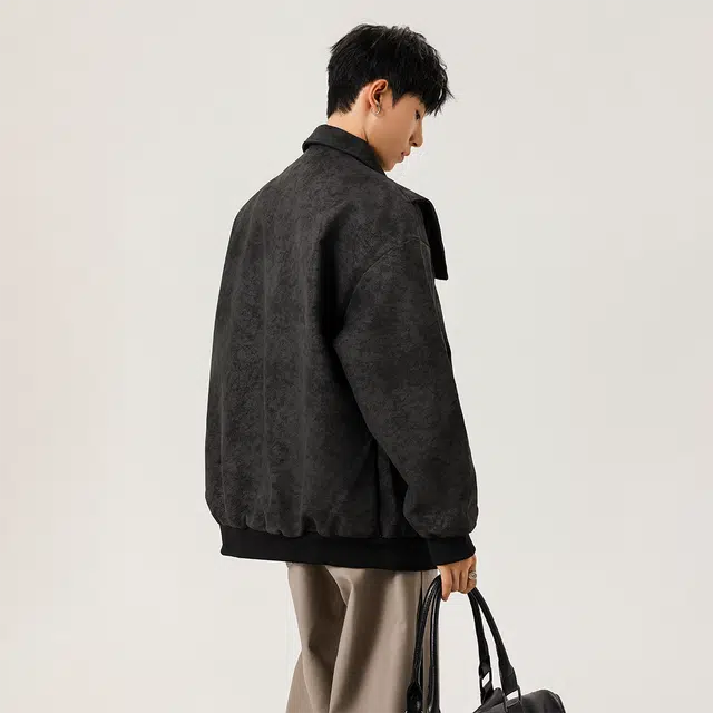 棉致 美式高街创意品牌艺术签名印花简约基础款日常通勤户外运动休闲宽松舒适轻便经典百搭飞行员工装落肩长袖夹克 男女同款