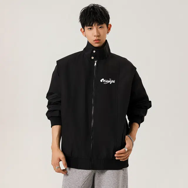 棉致  美式高街时尚潮牌个性签名印花简约高级无性别主义日常通勤户外运动休闲宽松舒适轻便柔软亲肤经典百搭落肩长袖夹克 男女同款