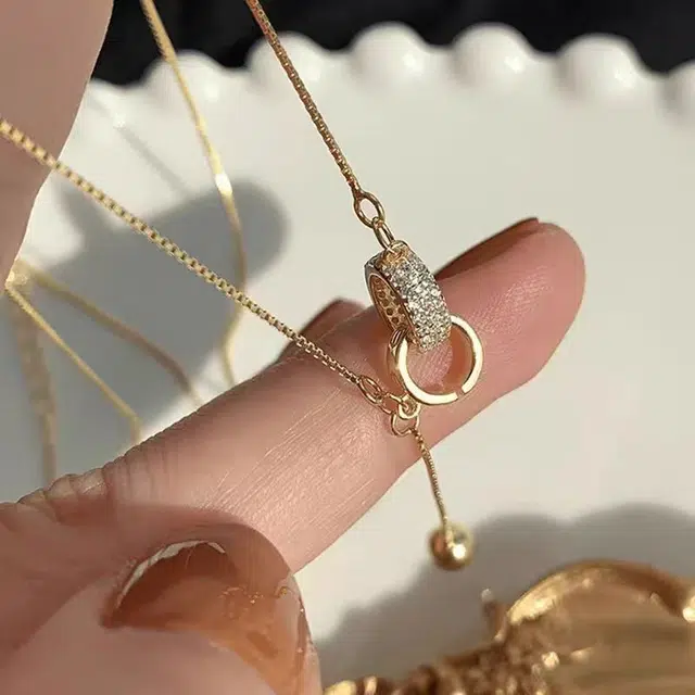 素 金色双圈独特高级感轻奢锁骨链小众设计颈链配饰品 钛钢 项链 女款