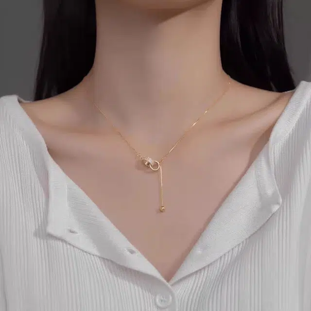 素 金色双圈独特高级感轻奢锁骨链小众设计颈链配饰品 钛钢 项链 女款