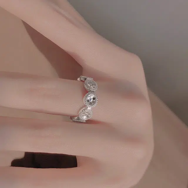 素 圆圈花朵众设计高级感时尚个性开口可调节 合金 戒指 男女同款情侣款