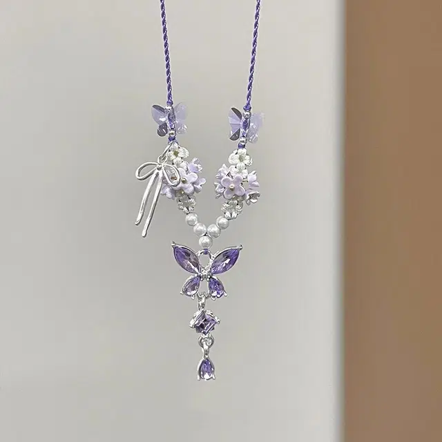 素 「紫藤花语」清冷感紫色蝴蝶流苏国潮编织个性简约锁骨链#好运 锆石 项链 女款