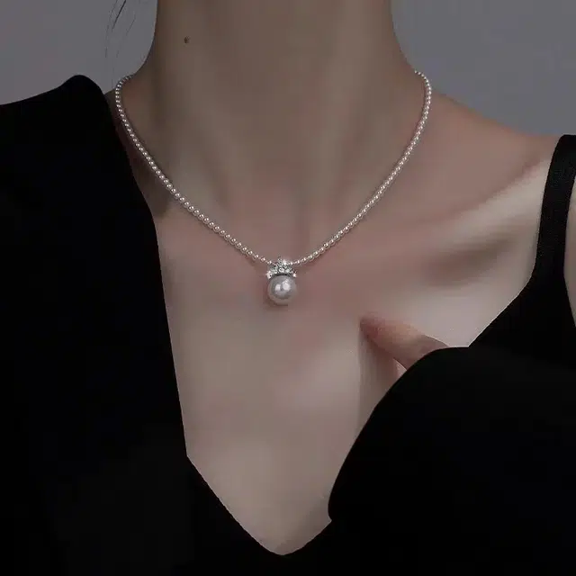 素 戴妃皇冠锁骨链施家超仙小众设计感颈链 仿珍珠 项链 女款
