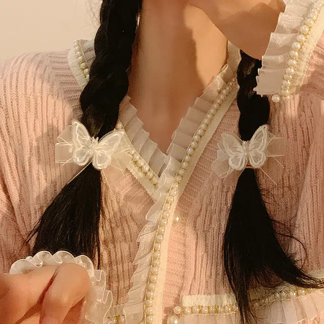素 超仙白色蝴蝶森系仙美蝴蝶结侧边#好运 网纱 发夹 女款