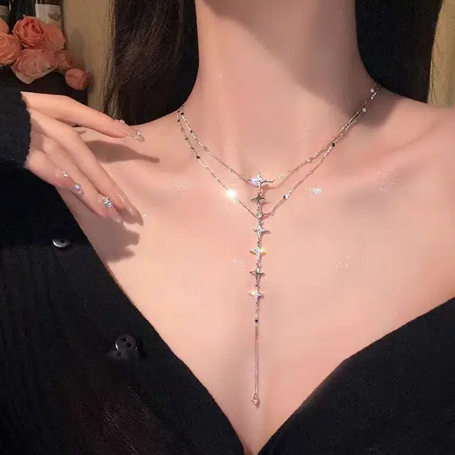 素 月映星河 双层叠戴长款流苏高级感小众设计 合金 项链 女款