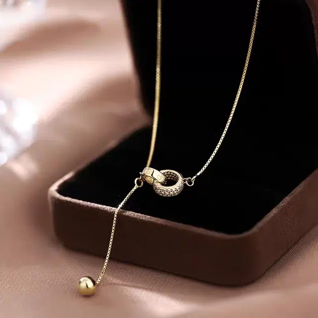 素 金色双圈独特高级感轻奢锁骨链小众设计颈链配饰品 钛钢 项链 女款