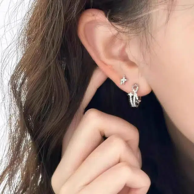 素 星芒圈圈同款小众设计感高级百搭显脸小 合金 耳环 女款