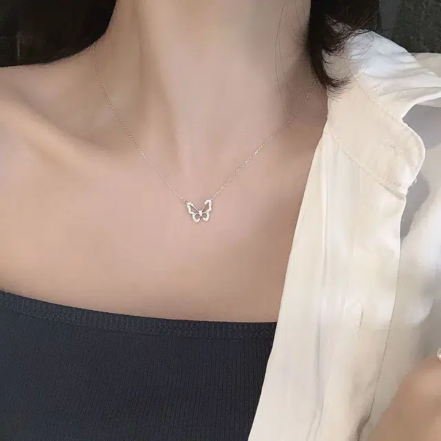 素 镂空蝴蝶 轻奢小众高级#好运 合金 项链 女款