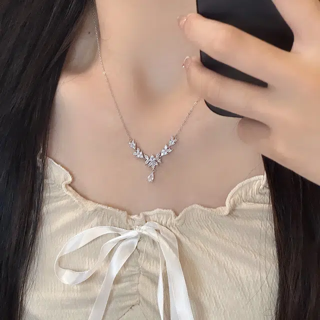 素 超仙麦穗水滴小众设计高级感 锆石 项链 女款