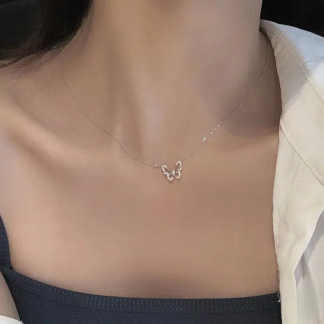 素 镂空蝴蝶 轻奢小众高级#好运 合金 项链 女款
