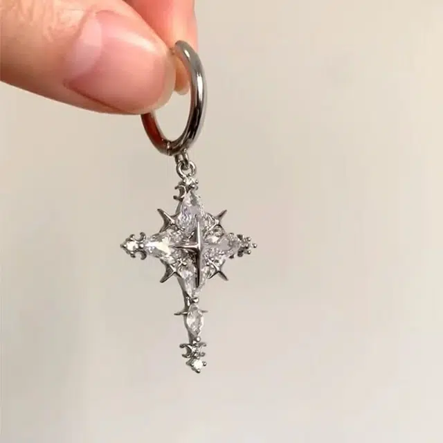 素 极星十字架甜酷风韩系个性耳扣雪花四芒星耳饰 合金 耳环 男女同款情侣款