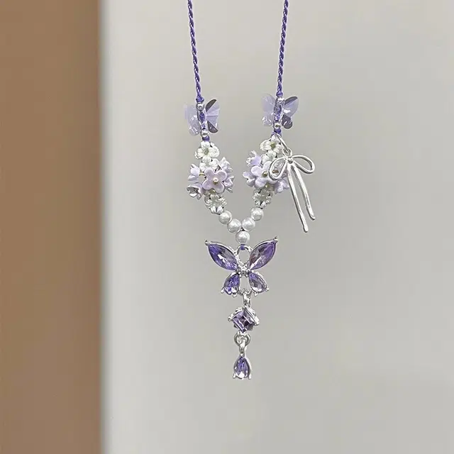 素 「紫藤花语」清冷感紫色蝴蝶流苏国潮编织个性简约锁骨链#好运 锆石 项链 女款