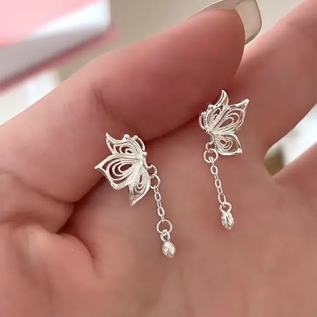 素 蝴蝶小流苏轻奢高级感小众精致耳饰气质时尚#好运 合金 耳环 女款