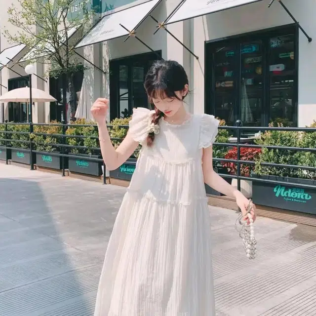 花蔓色 海边度假法式气质温柔小飞袖宽松仙女裙短袖连衣裙 女款 杏色