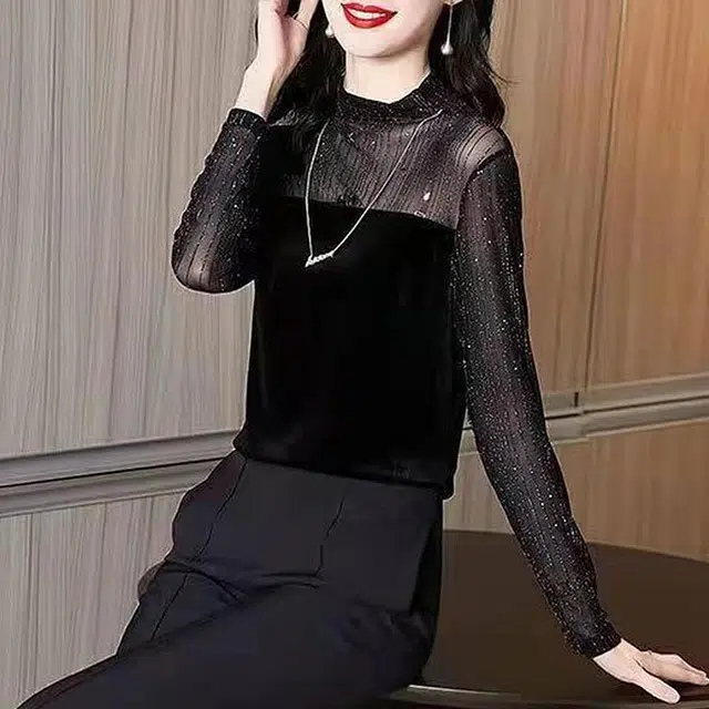 水中花 百搭纯色半高领修身长袖针织衫 女款 黑色