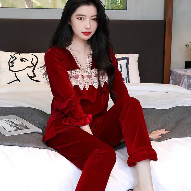 水中花 优雅金丝绒 女士家居服 家居套装 保暖