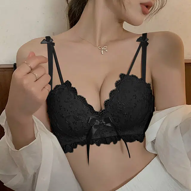 水中花 上薄下厚杯聚拢无钢圈蕾丝性感文胸 女款 香槟色