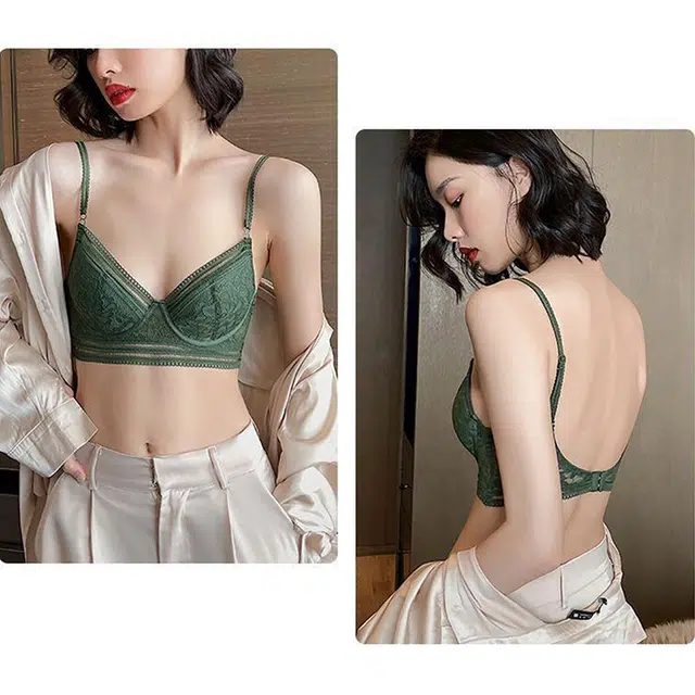 水中花 薄款软钢圈上托聚拢收副乳透气文胸 女款 绿色