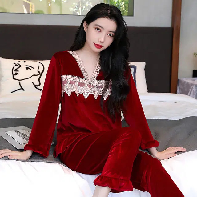 水中花 优雅金丝绒 女士家居服 家居套装 保暖