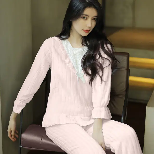 水中花 长袖加绒保暖甜美可爱 家居套装  女款  粉色蓝色