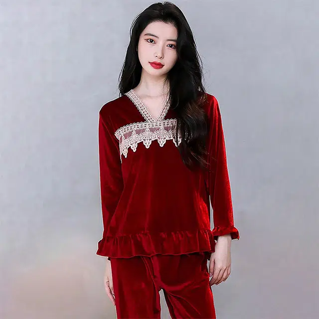 水中花 优雅金丝绒 女士家居服 家居套装 保暖